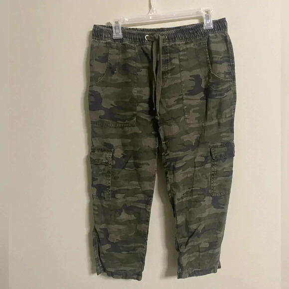 Sanctuary Anthropologie Cropped Cargo Pull On Linen Camo Pants Camouflage Small - Picture 1 of 8